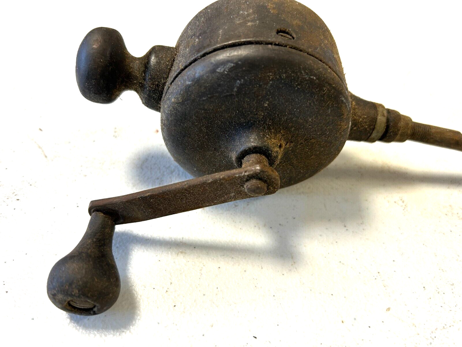 Vintage Manual Hand Crank Valve Lapping Tool with Wood Handle 11″