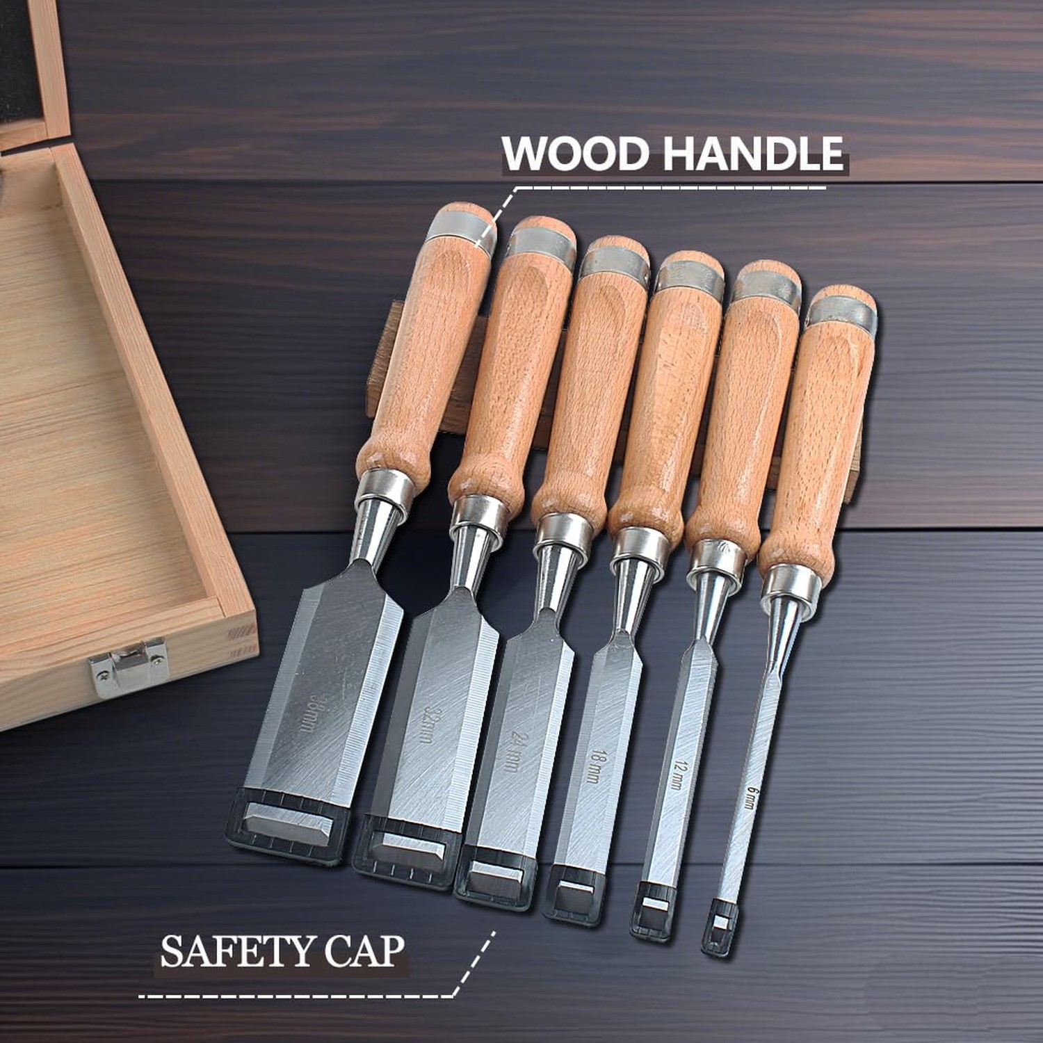 8 Pcs 11.4in Wood Chisel Sets with Wooden Case | Honing guide, sharpening sto…