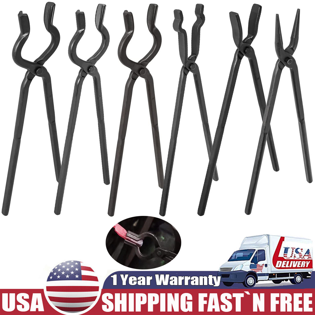 6PCS Beginner Blacksmith Bladesmith Forge Tongs Tool Knife Making Tongs Set