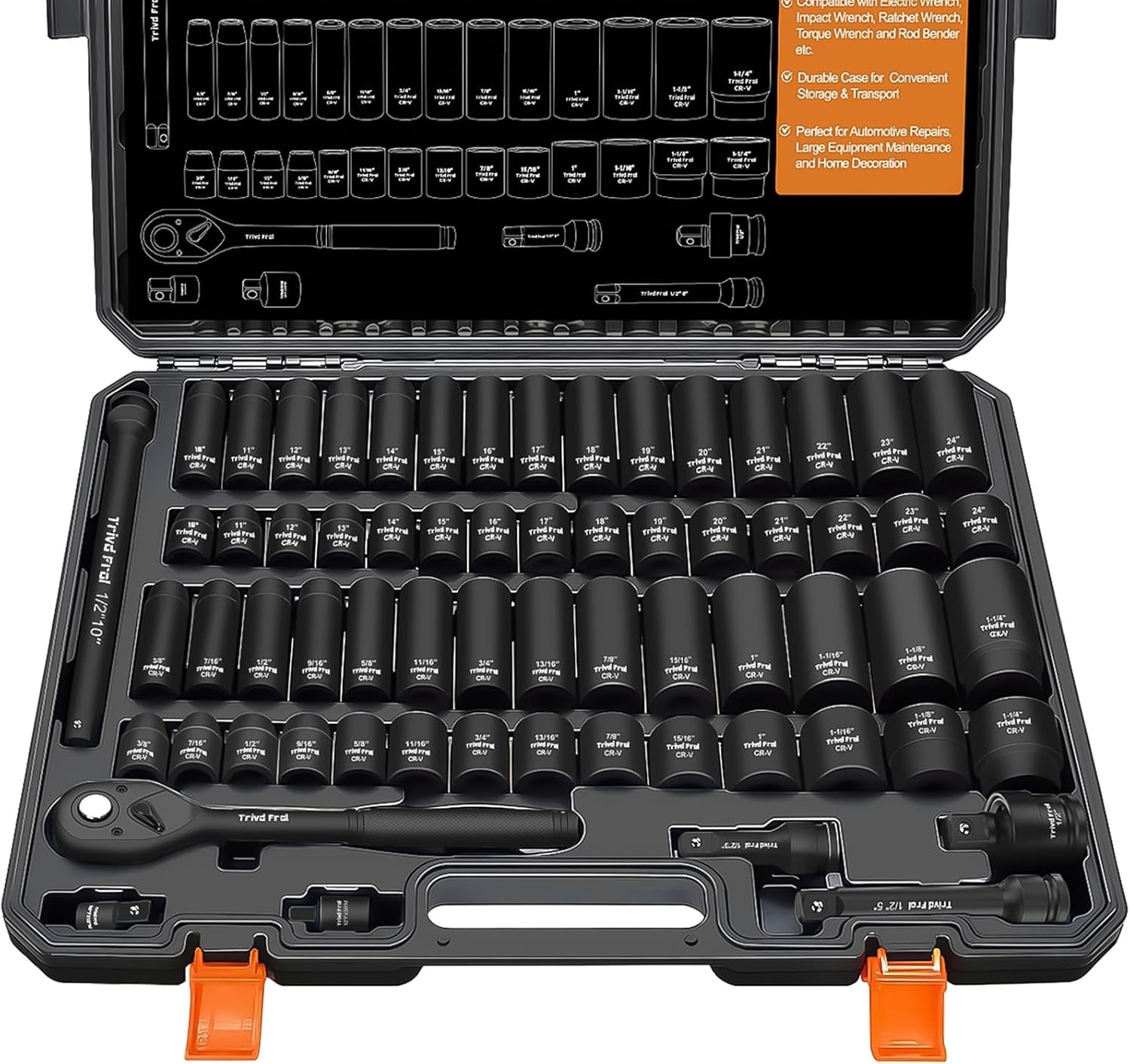 Impact Socket Wrench Set 1/2″ Drive 65pcs Impact Socket Set Metric & Standard