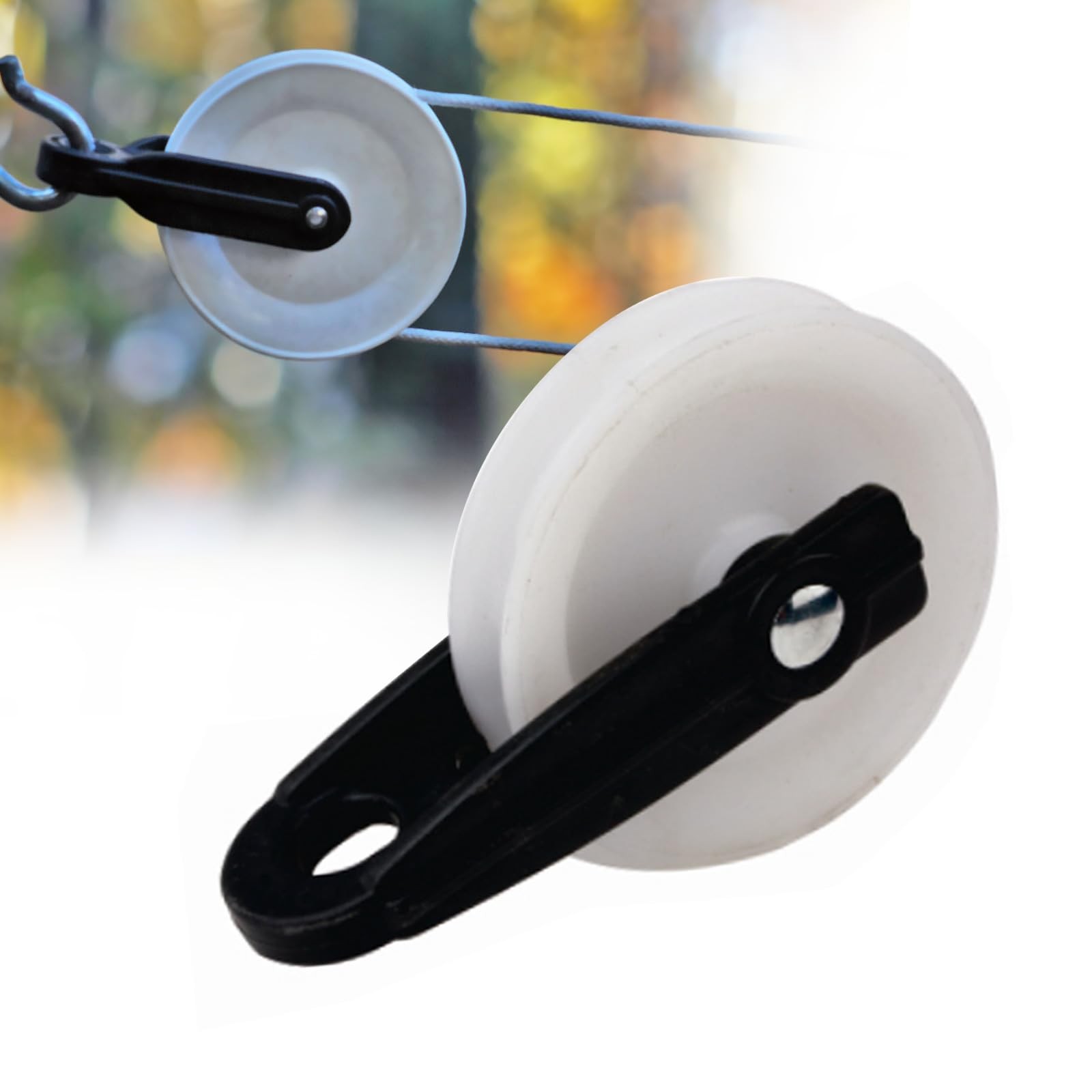 2Pcs Nylon Clothesline Pulley 2 inch Diameter Rope for Outdoor White