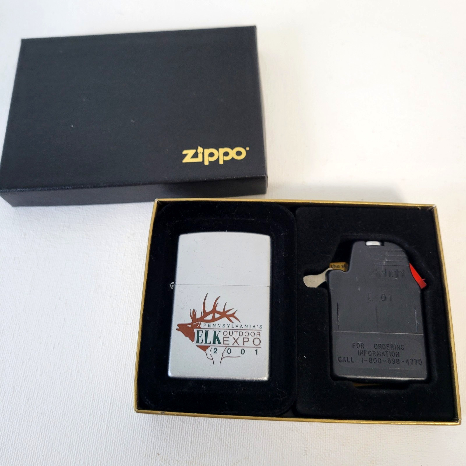 Vtg 2001 Zippo ZipLight Set Pennsylvania ELK Outdoor Expo – NOS New in Box Rare
