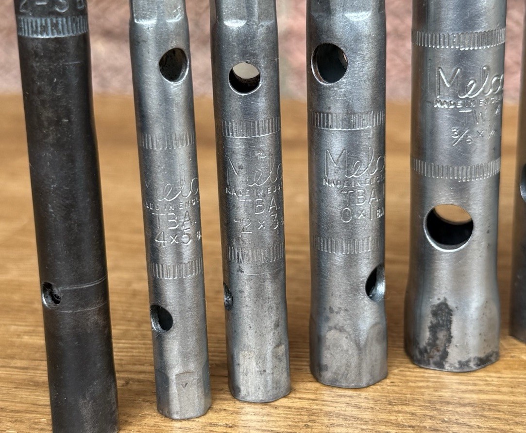 8 Vintage Melco Box Spanners Mechanic Classic Car Motorcycle Old Tool