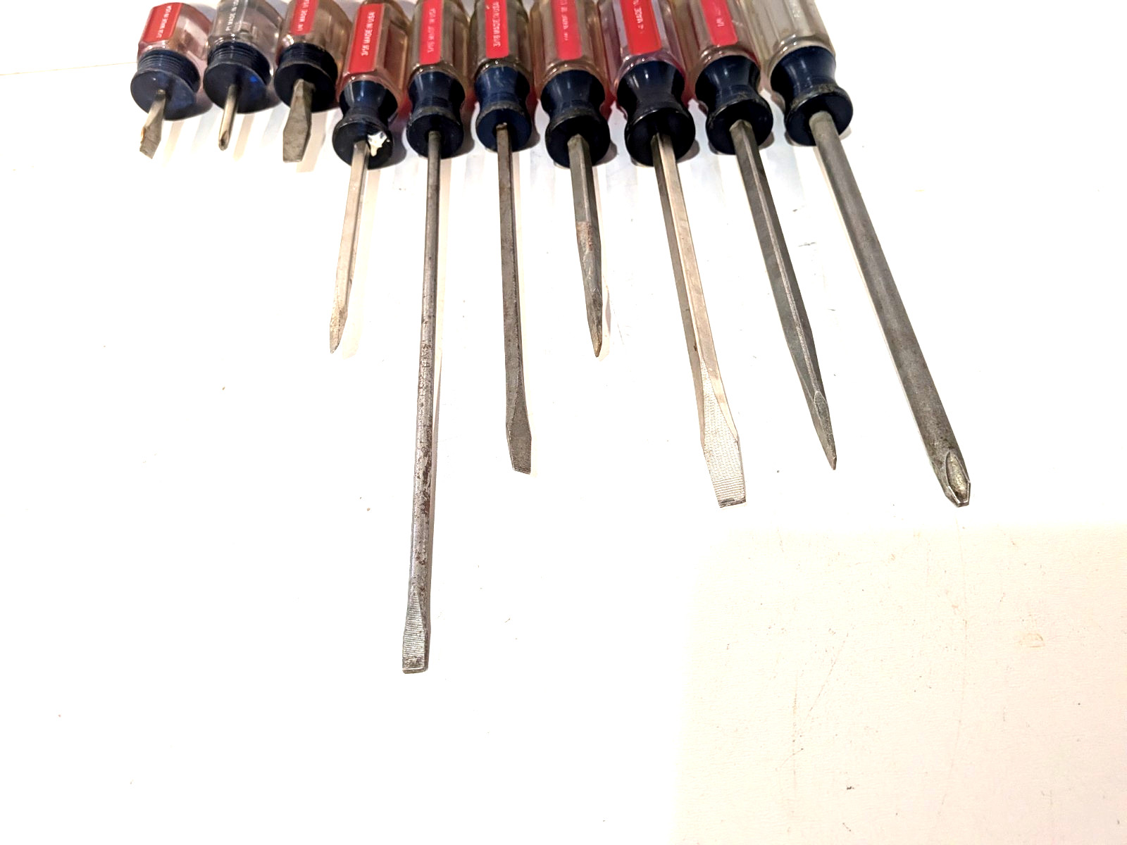 Vintage 10 pc. set Craftsman USA Red/blue Handle Screwdrivers Flat & Phillips