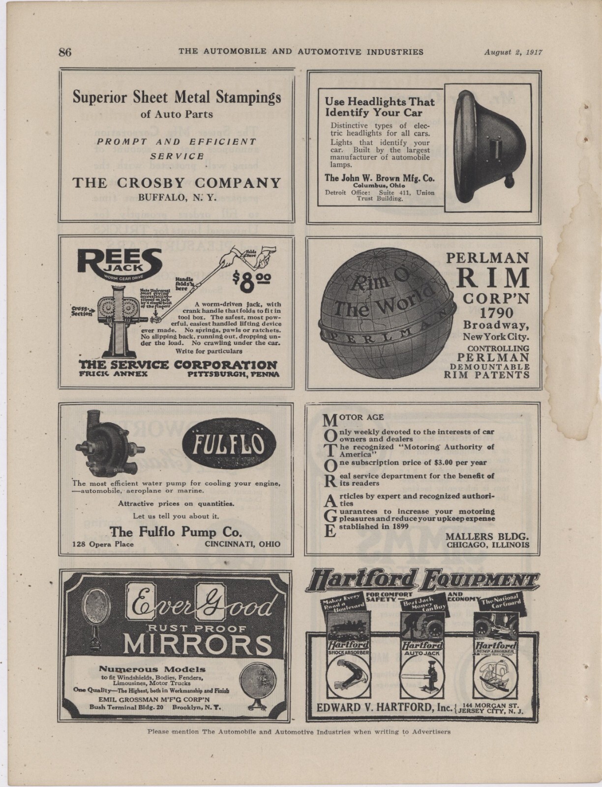 1917 Crosby Company Ad: Auto Parts Stampings – Buffalo, New York