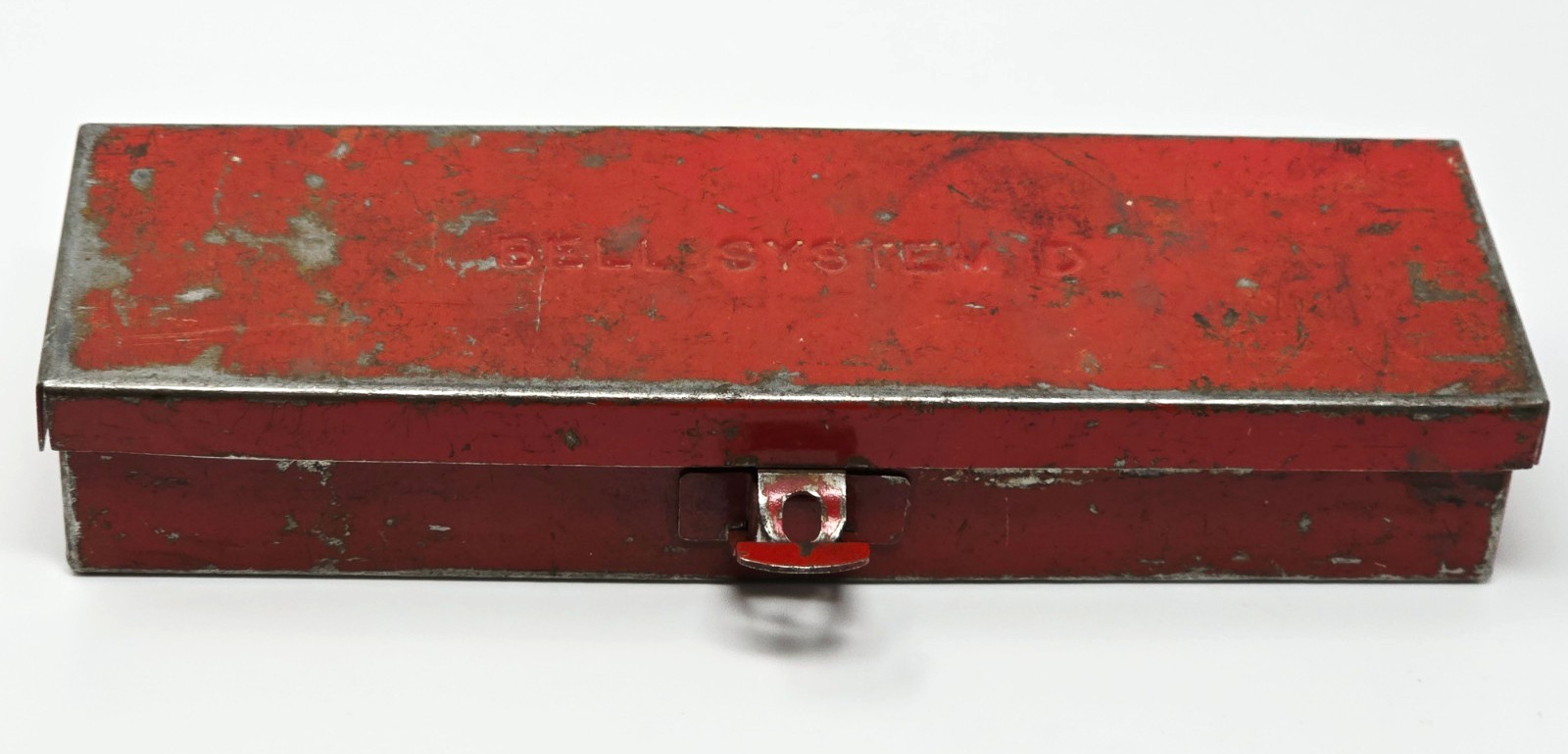 Vintage Bell System Telephone “D” 8-1/2″ Red Metal Storage Case Tin Tool Box