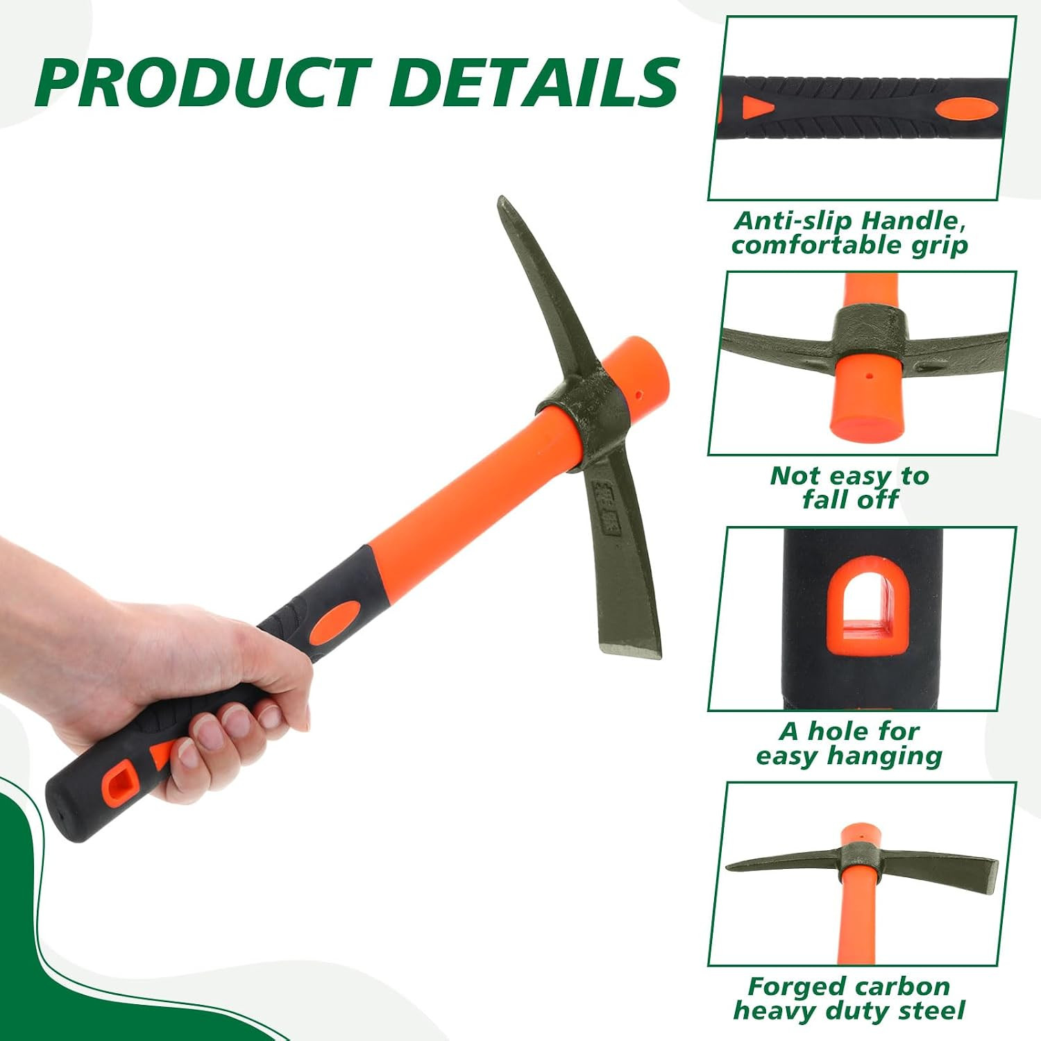 8 Pcs Pick Mattock Hoe 15 Inch Heavy Duty Forged Garden Pick Axe with Rubber Non