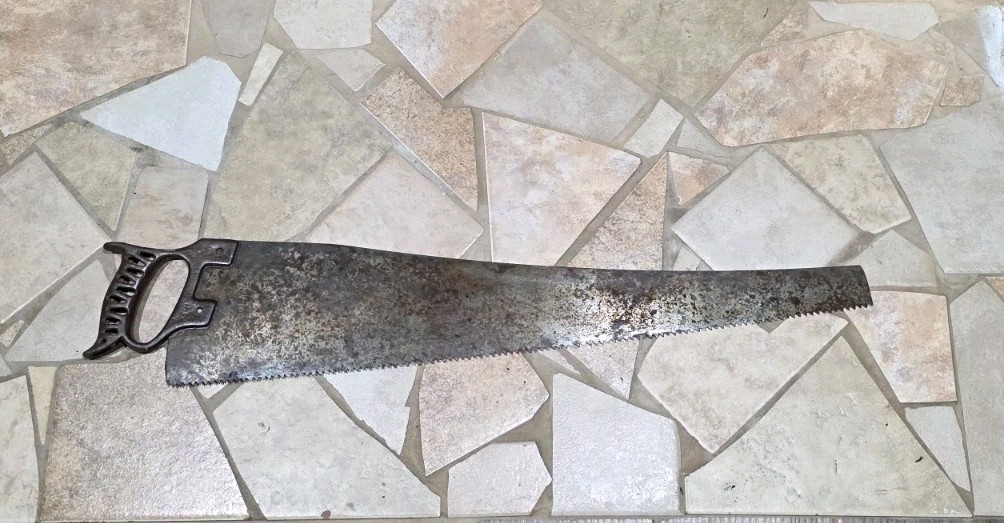 Antique Cast Iron 32 Inch Ice Saw With Metal Handle