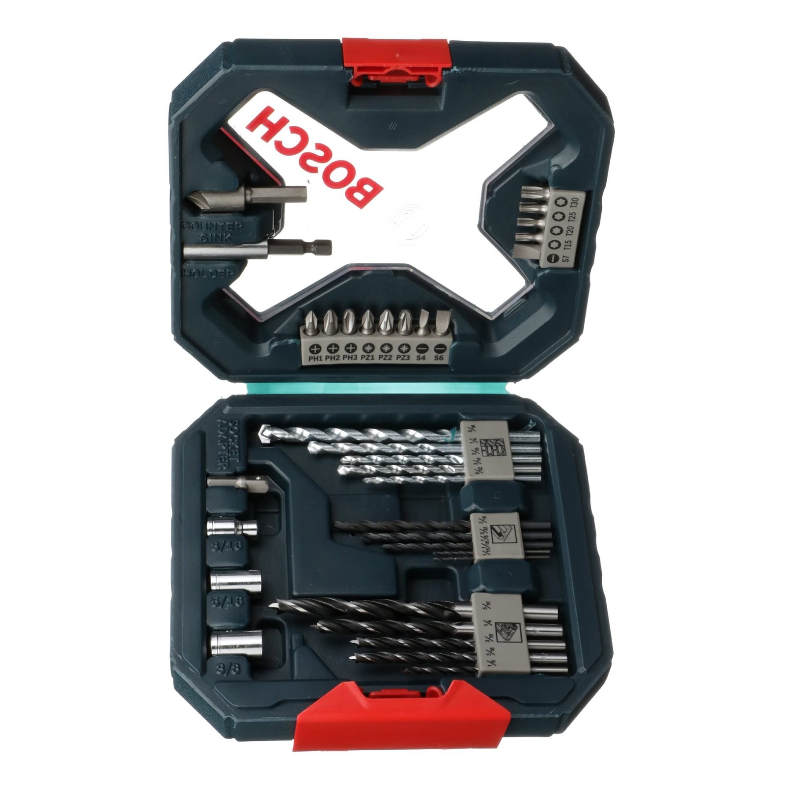 BOSCH MS4034 34-Pc Wood, Metal, Masonry Mixed Drill Bit Set with Case 34pc