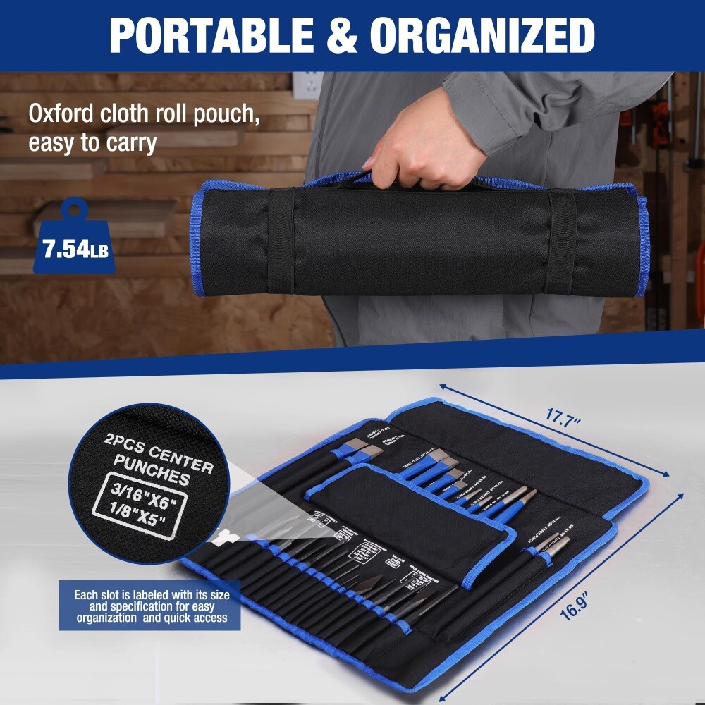 WORKPRO 30PIECE Heavy Duty Punch Chisel Taper/Center/Pin Punch Cape/Cold/ Chisel