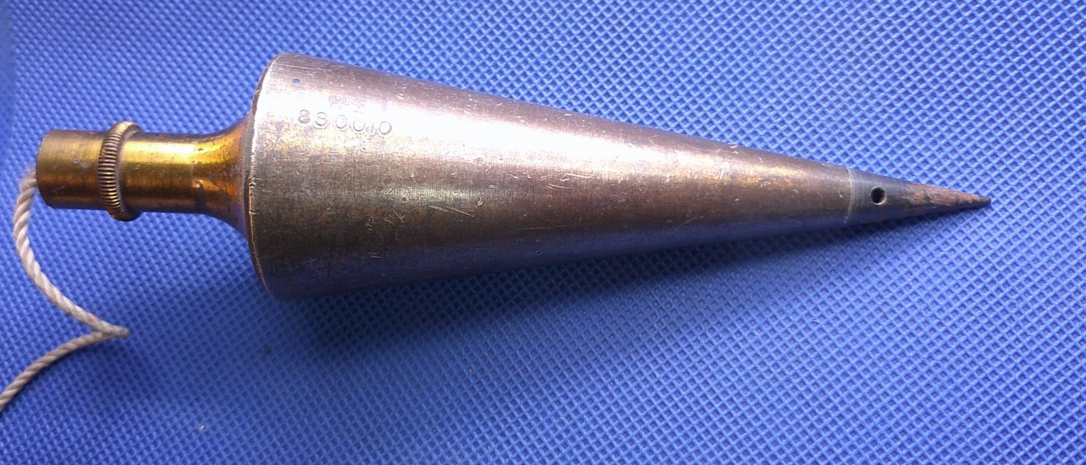 Vintage K&E 16 Oz 1 Pound Brass Plumb Bob #830010 w/ Screw on Top & Steel Tip