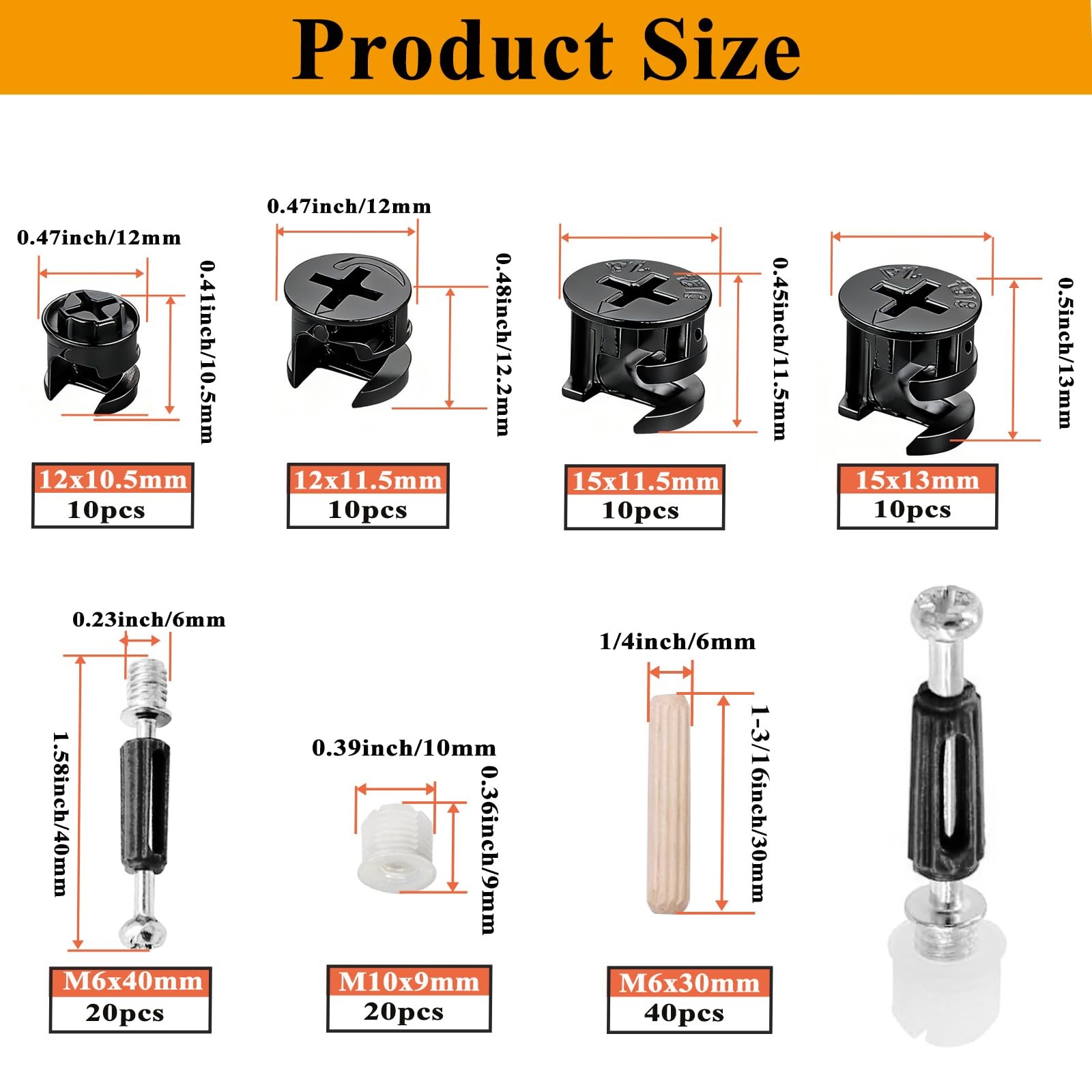 Sunxeke 120PCS Cam Locks for Furniture3-in-1 Eccentric 120PCS-Black, Black