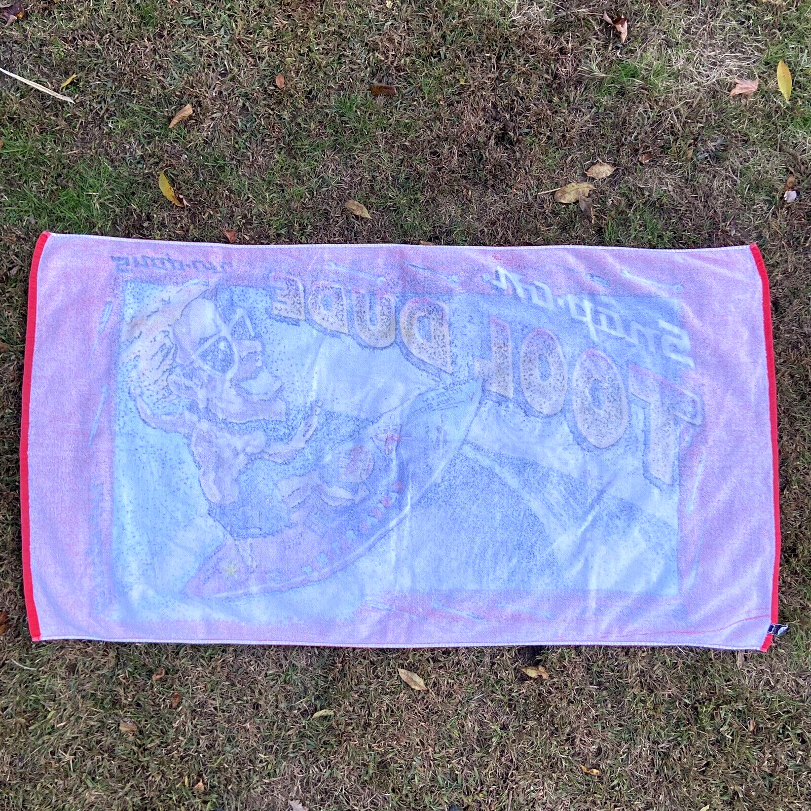 Vintage 90’s Snap-On Tool Tool Dude Cartoon Party Surfer Ocean Beach Towel RARE
