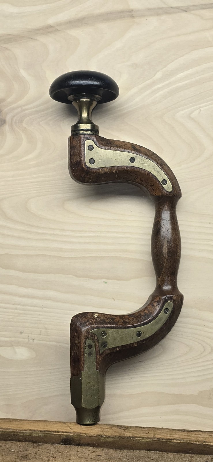 Antique H. Hawke Sheffield Rosewood Brass Bit Brace Hand Drill