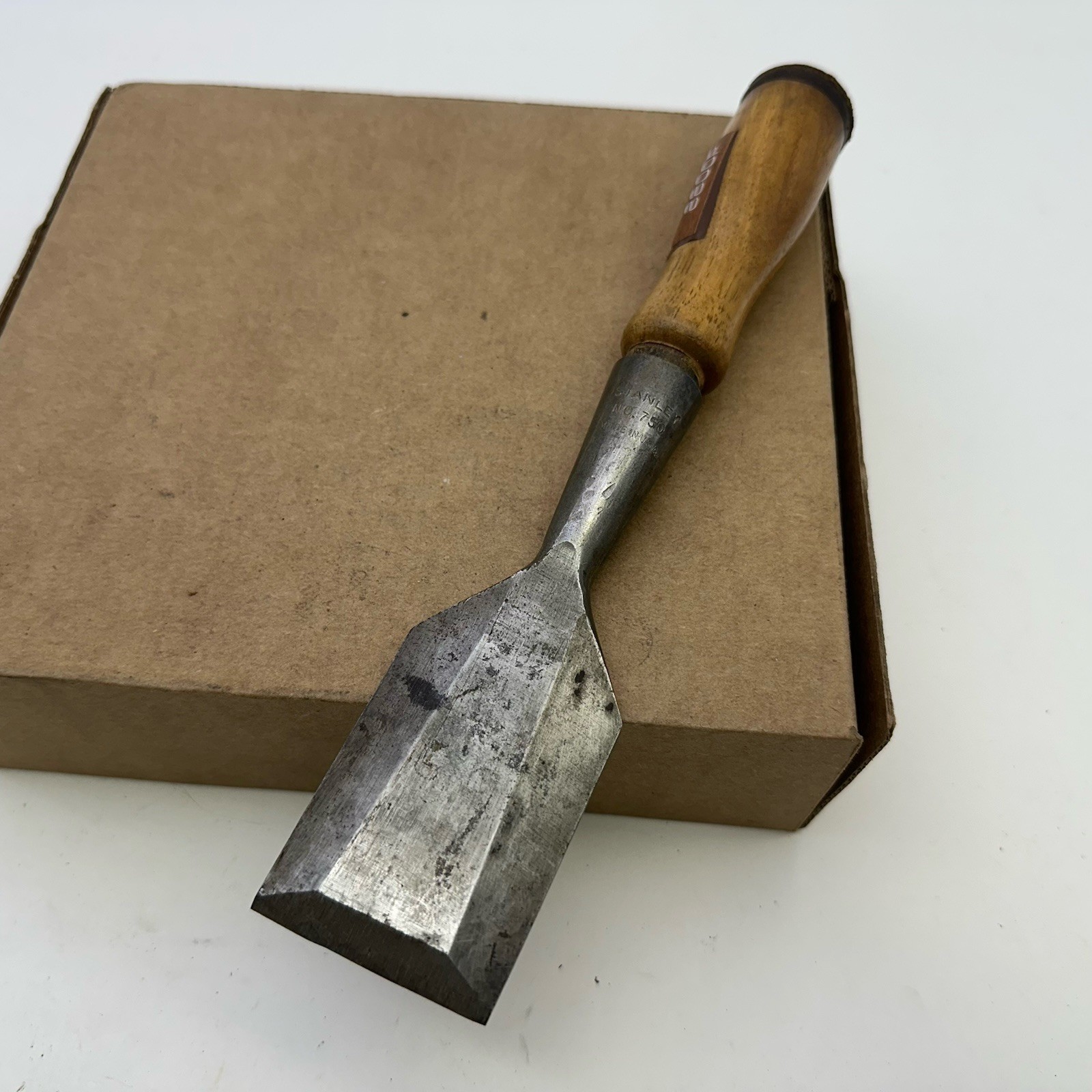 Vintage Stanley Chisel 750 Bevel Edge 2” Two Original Wood Handle Socket Chisel