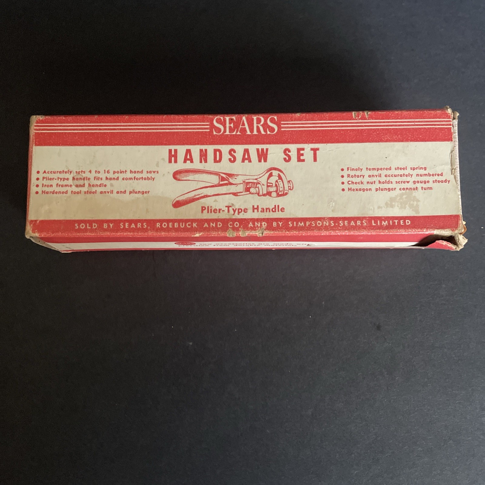 Vintage Sears Hand Saw Plier Handle Original Box And Round Empty Powder Tin