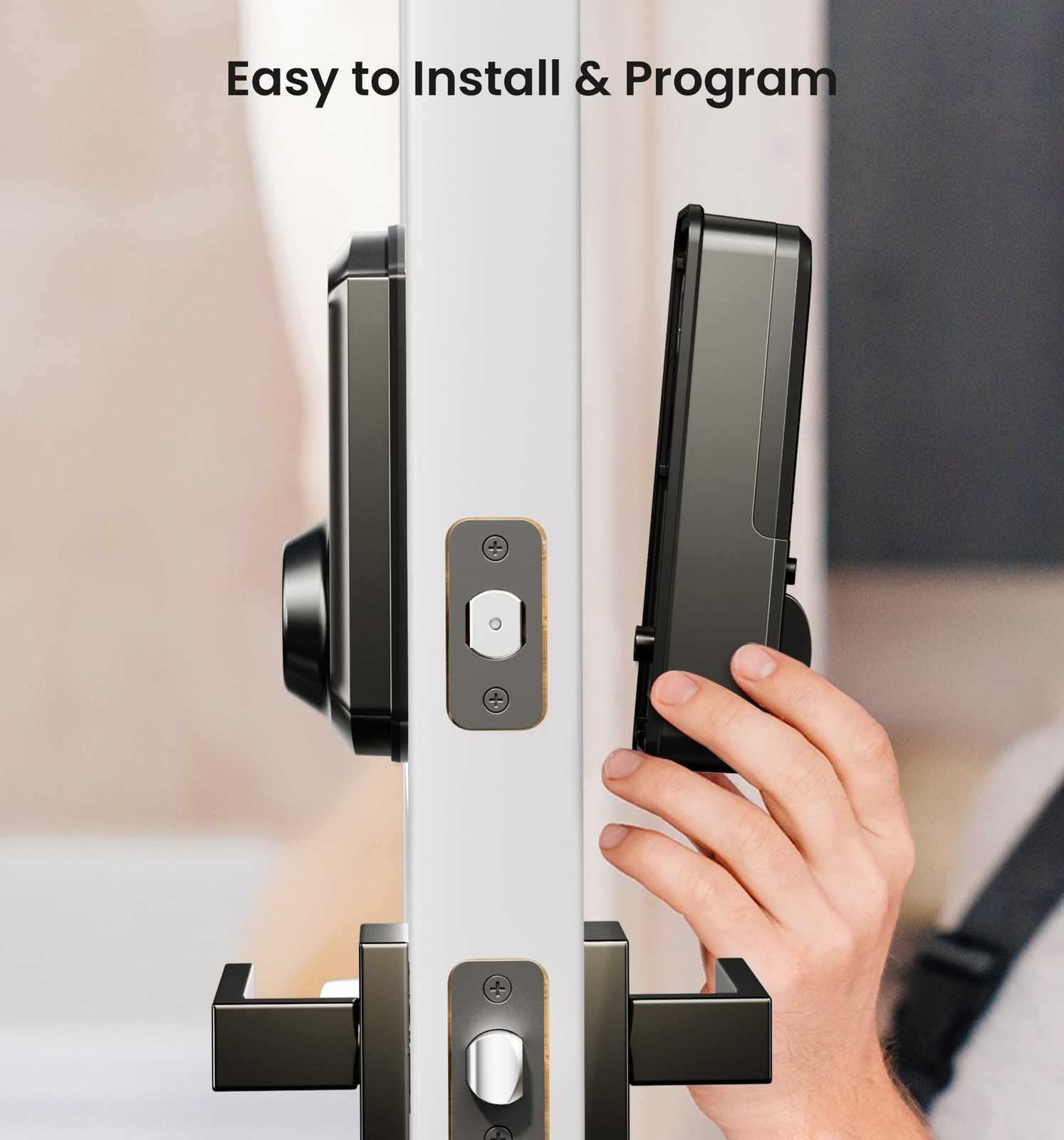 Veise VE06-L Smart Locks with 2 Lever Handle Set, App Control, Matte Black