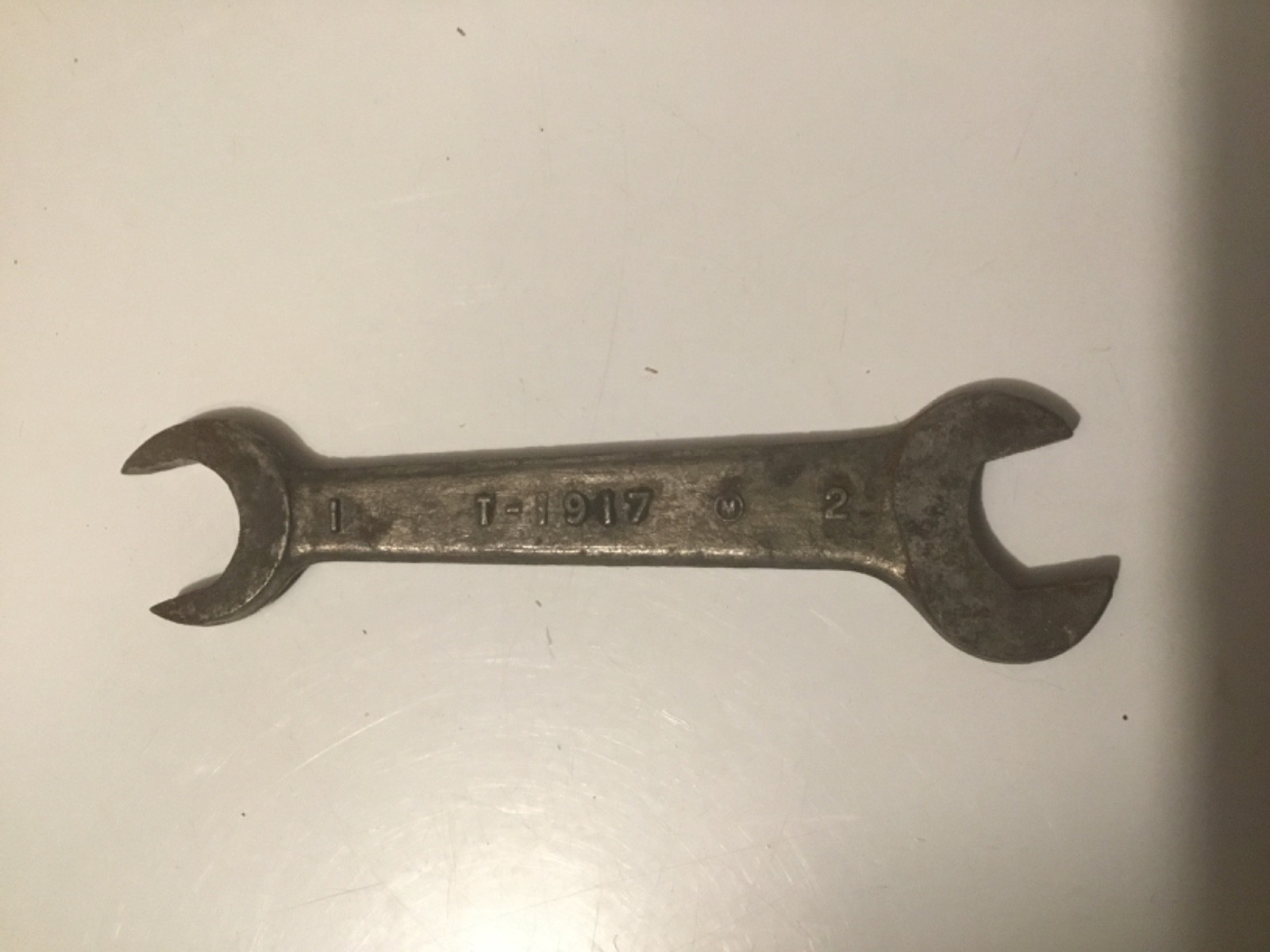 Vintage Ford T-1917 Open End Wrench No 1 & 2, rust, 5-1/4 inches long.