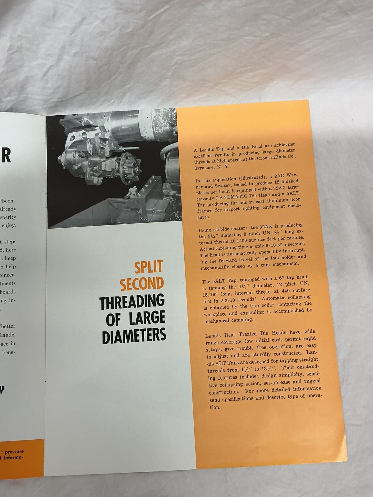 January 30 1960 Landis Machine Company Thread Tips Bulletin Brochure Pamphlet