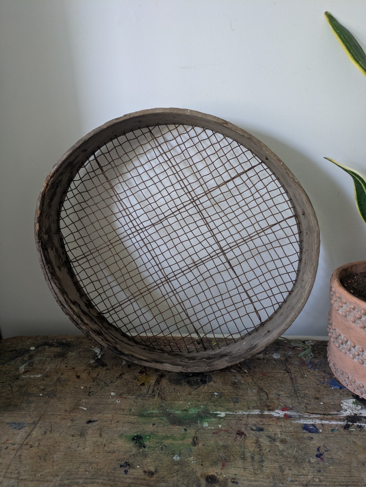 Vintage Old Wooden Large Garden Potato Riddle Sieve Decor Prop TV Film Rustic