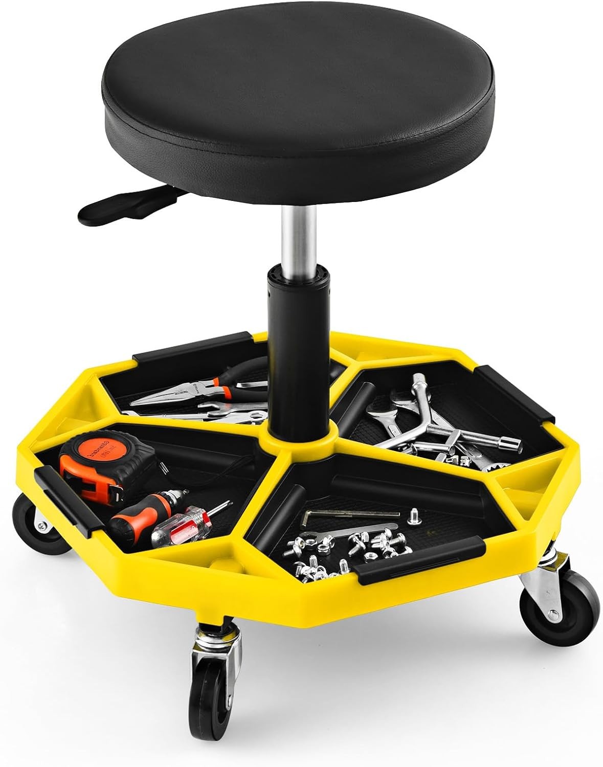 Rolling Mechanic Stool Adjustable Shop Stool Creeper Seat W/ Removable Tool Tray