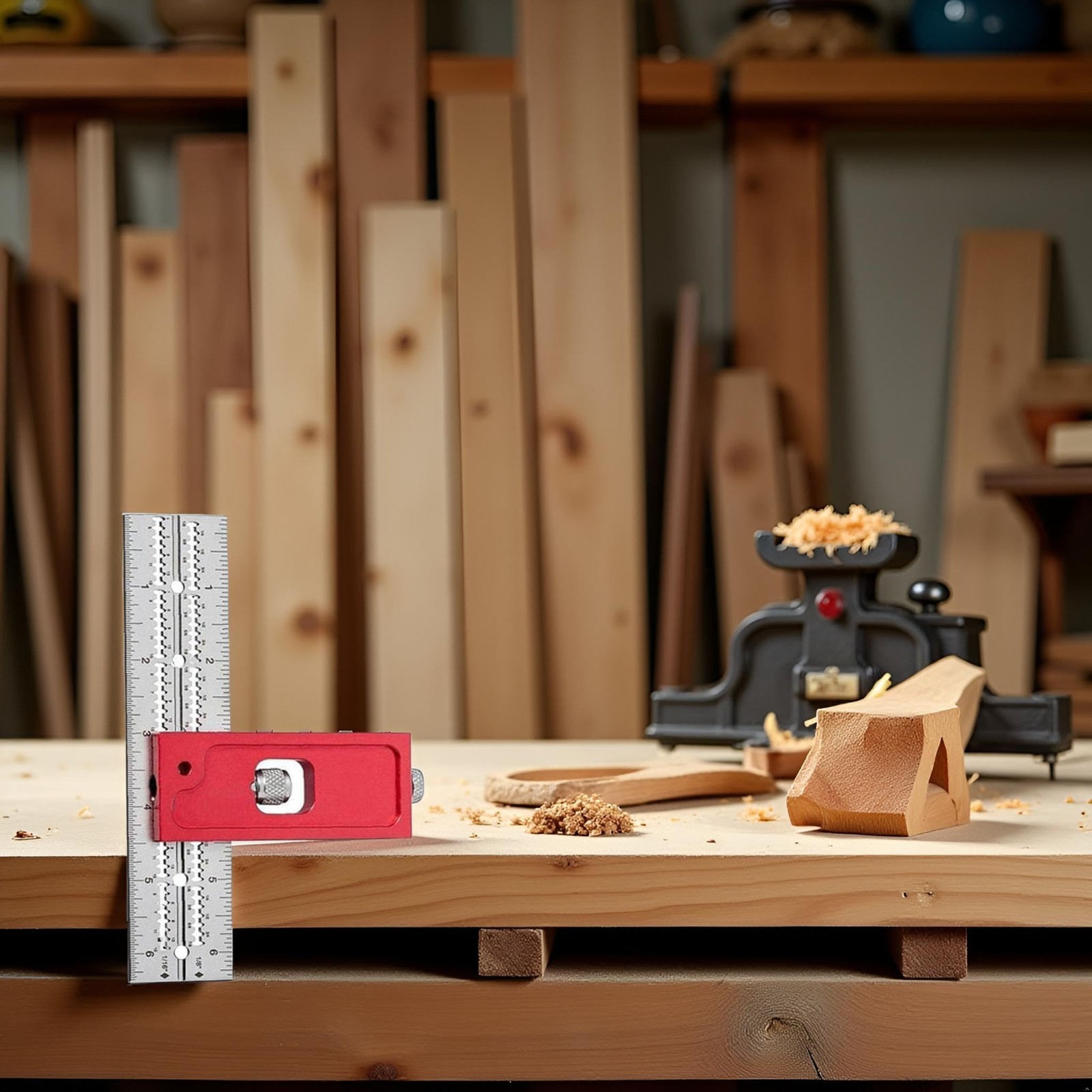 Red Combination Square Set Woodworking Joinery Measuring Ruler Carpenter