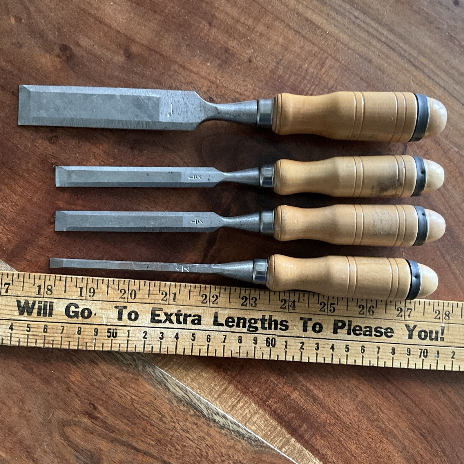 Unbranded Chisels Set of 4 Wood Handles 1/4″, 1/2″, 1/2″, 1″