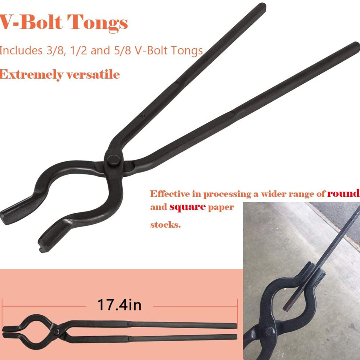 Beginner Blacksmith Tongs Forge Tong Set V-Bolt Tongs Flat Jaw Tong etc 6Pcs/set