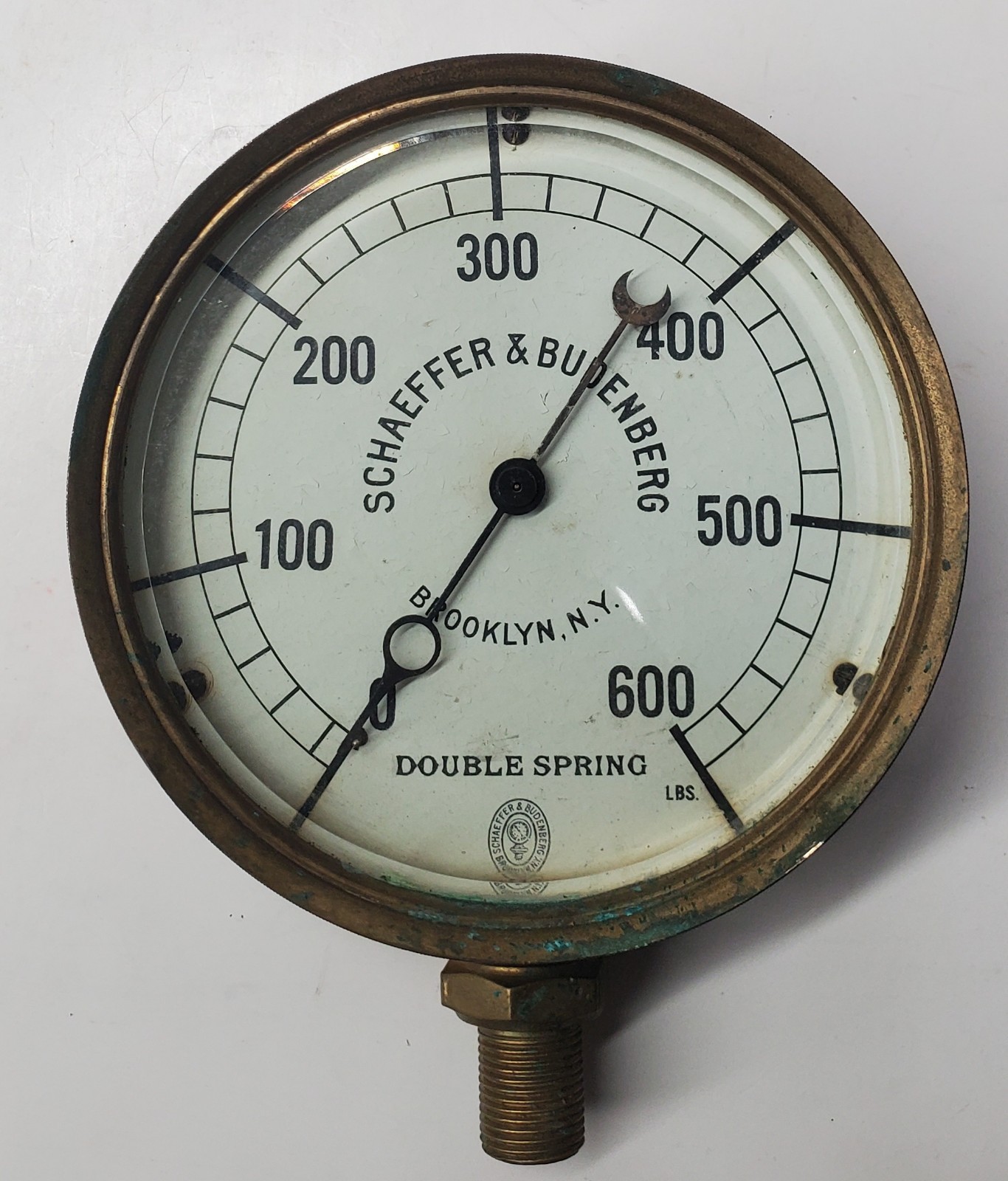 Antique Brass Schaeffer & Budenberg 6 Inch Steam Gauge With Beveled Glass