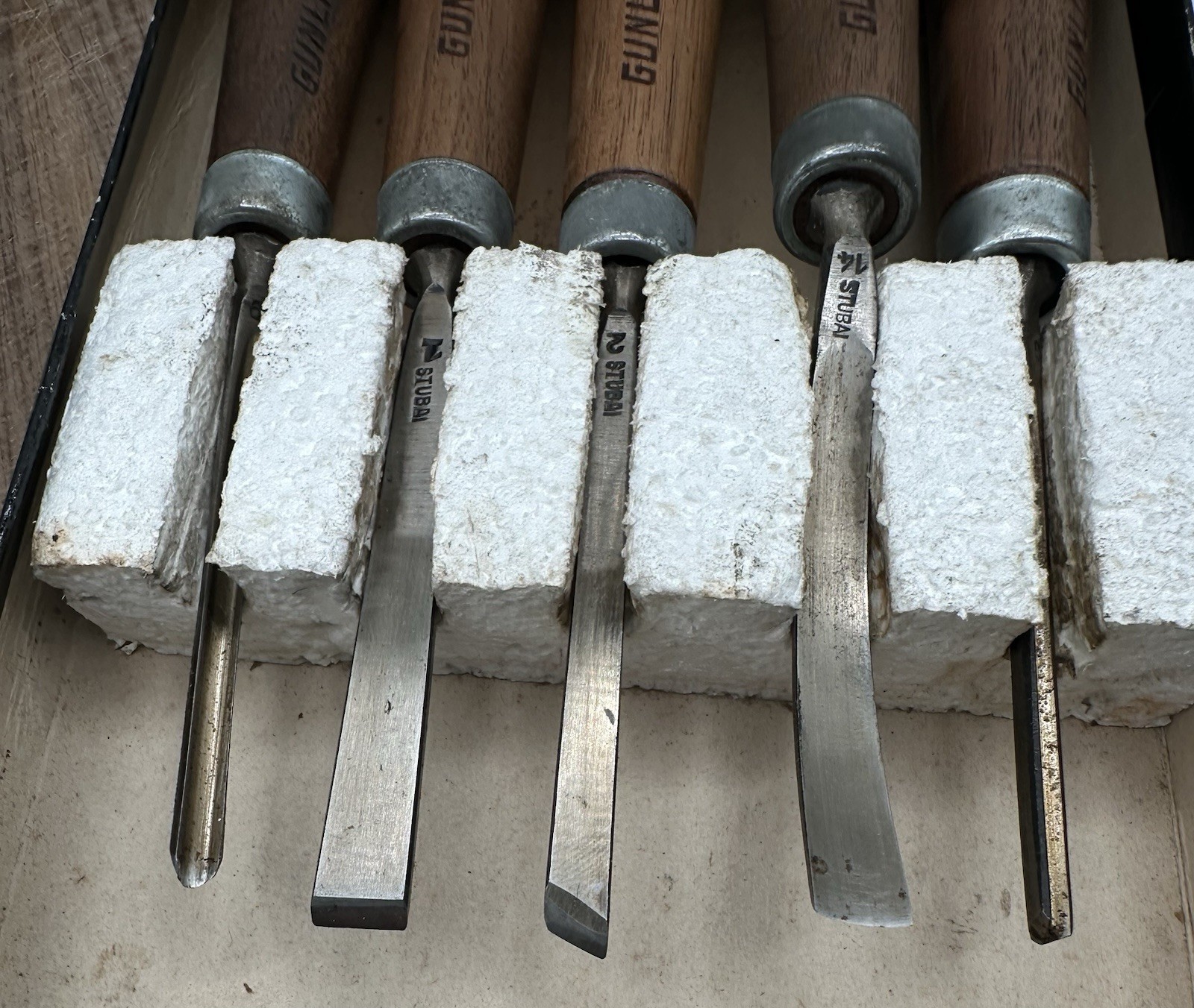 Set of 5 Vintage Gunline Carving Chisels By STUBAI Austria C-705 USA