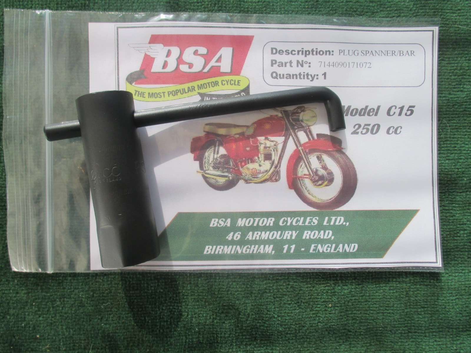 BSA c15 250 TOOL BOX SPARK PLUG SPANNER & TOMMY BAR