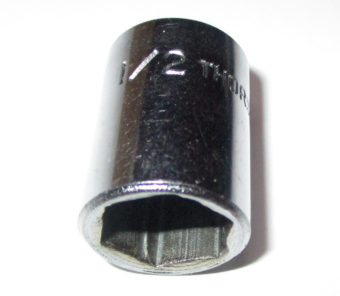 1/2 inch socket, 6 point, 3/8 inch drive, Chrome, Thorsen 316X, MFD. U.S.A.
