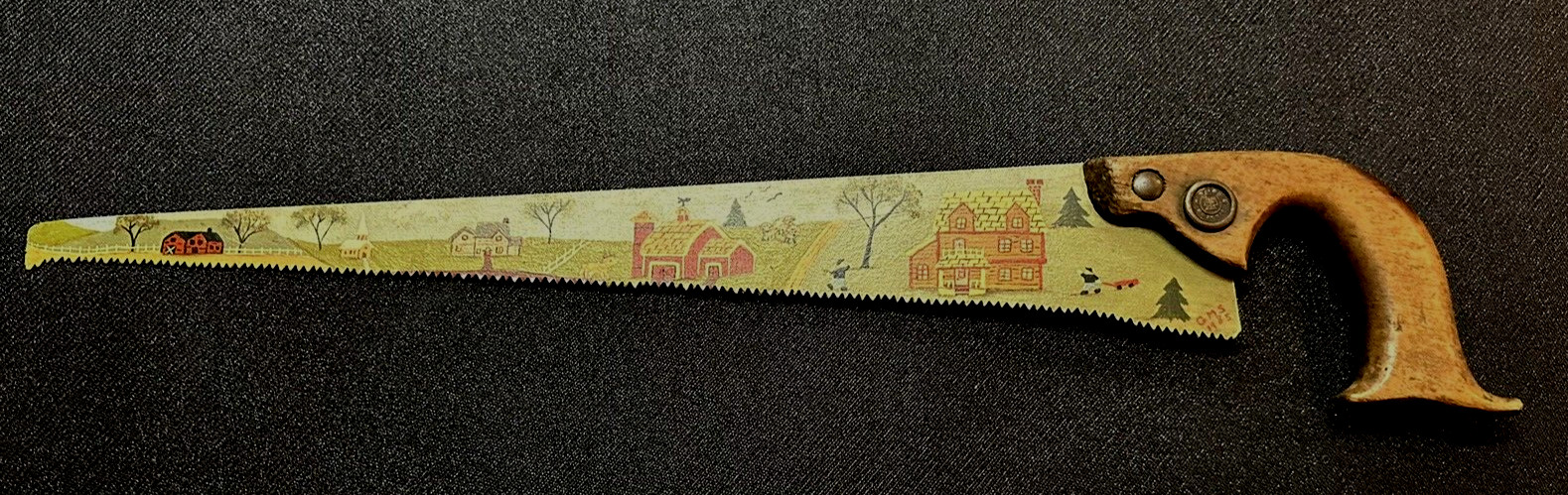 Antique Disston Saw Rustic Folk Art Hand Painted Farmhouse Barn Primitive Signed