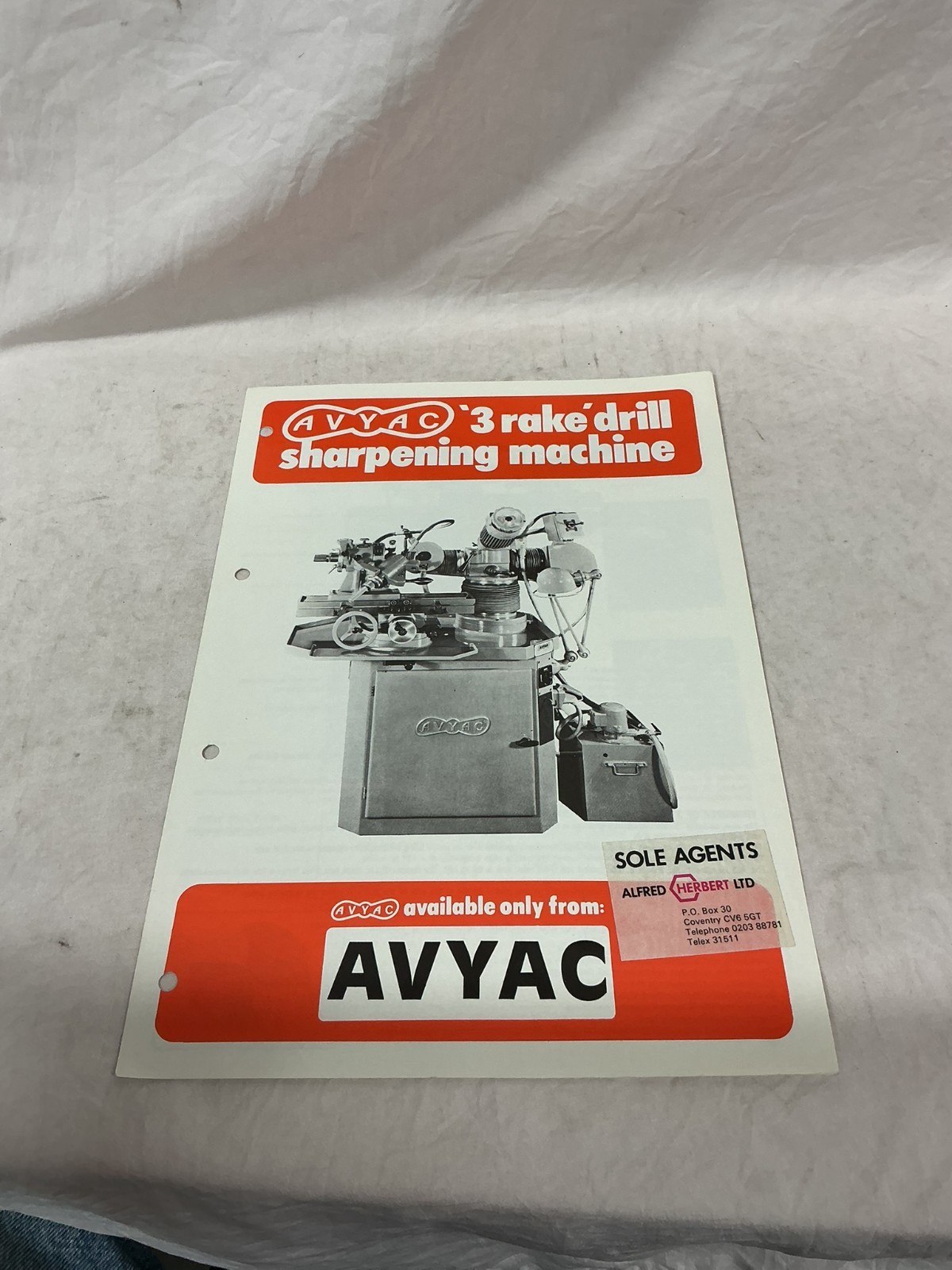 Vintage Early Avyac 3 Rake Drill Sharpening Machine Bulletin