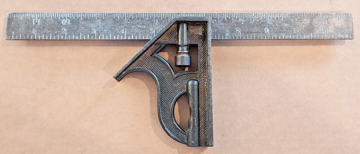 Early L.S. STARRETT CO. ATHOL, MASS. USA. No. 94 Combination Square & 12″ Rule.