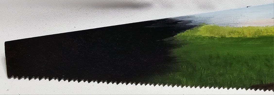 Vtg Hand Painted H Disston & Sons Saw Blade Country Landscape Scene 26″L Signed