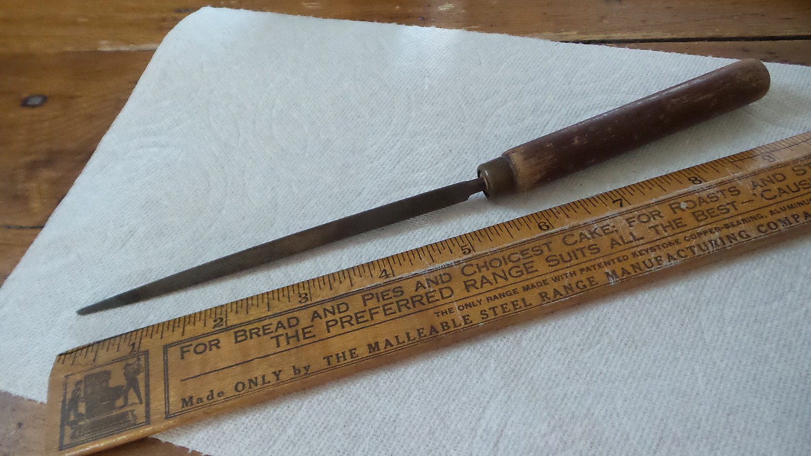 Antique 3-Sided FILE, TOOL, Triangular, Wood Handle, Tapered