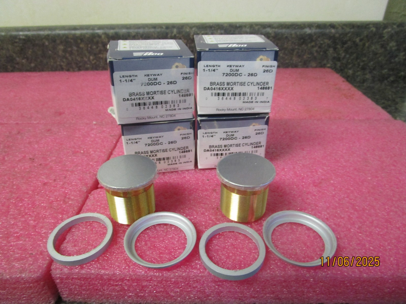Qty (4) iLCO Brass Mortise Cylinder 7200DC-26D 1-1/4″ DUM