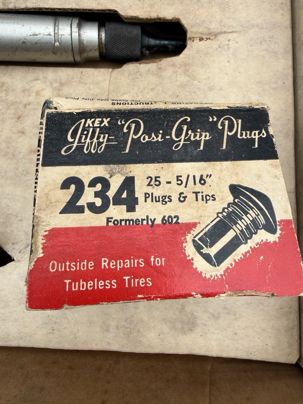 Vintage KEX Jiffy Gun #600 Tire Plug Repair Tool Kit W/ Plugs, Made In USA