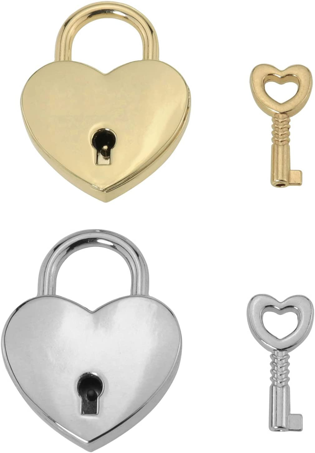 Love Lock 2PCS Gold and Silver Small Heart-Shaped Padlocks with Key for Jewel…