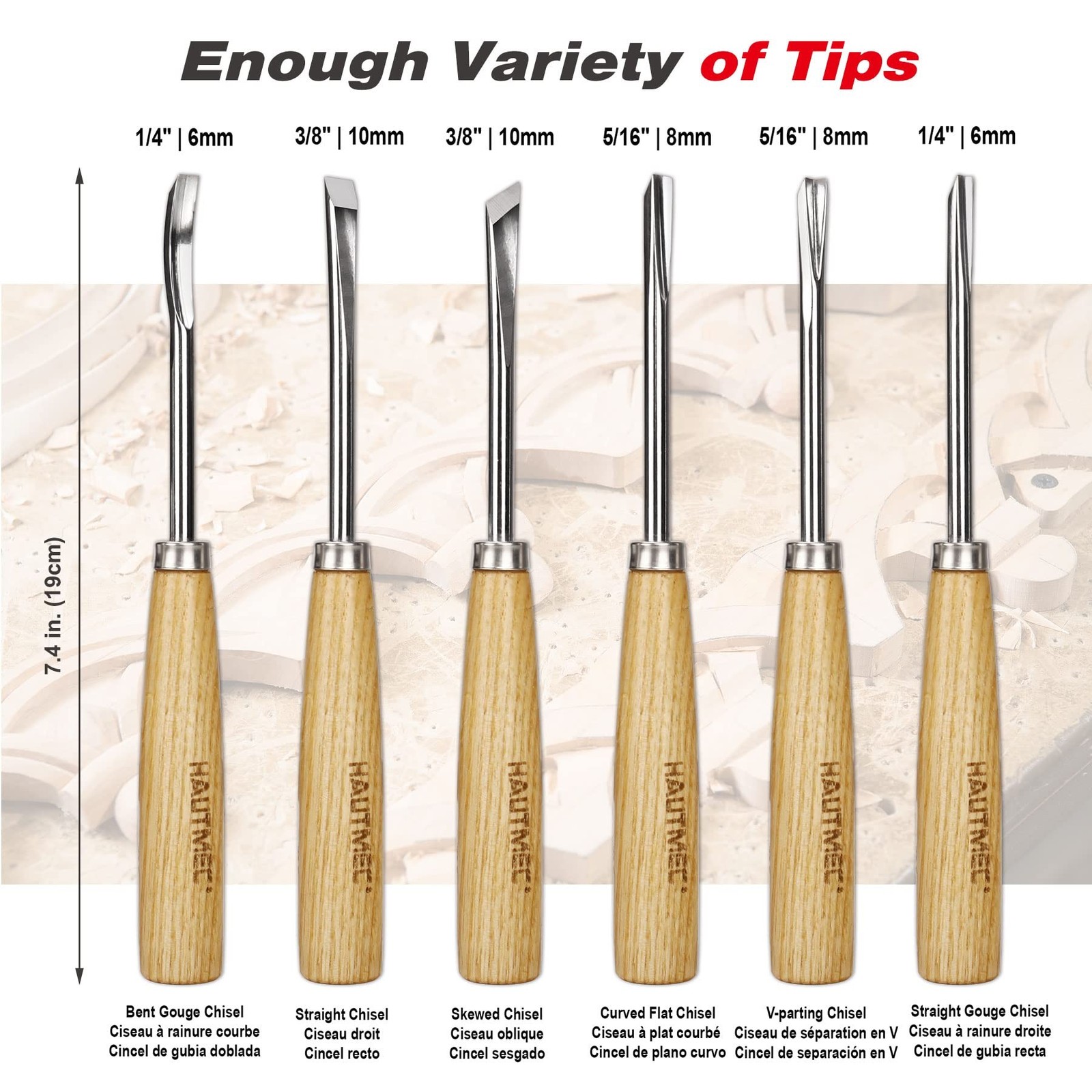 HAUTMEC Wood Carving Tools, 6-Piece Wood Chisel Sets, CRV Steel Blades with R…