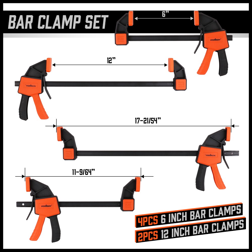 2x 12″+6″ Bar F Clamps (Extra Gift 2pcs 6″ spring clamps) Woodworking 150lb