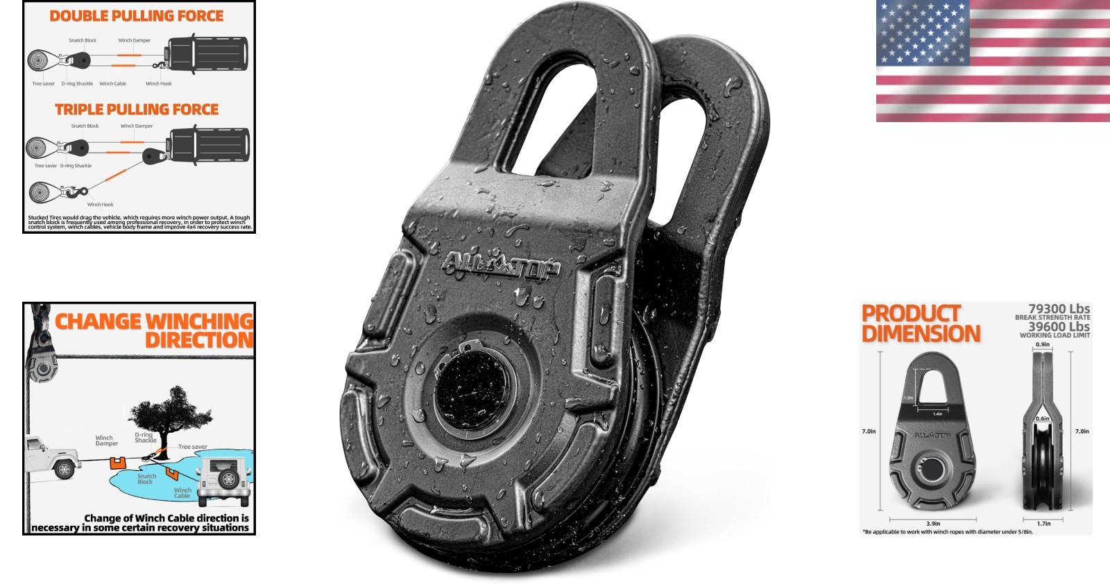 79,300 lbs Forged Snatch Block with 12-Stage Coating – Best for Winch Systems