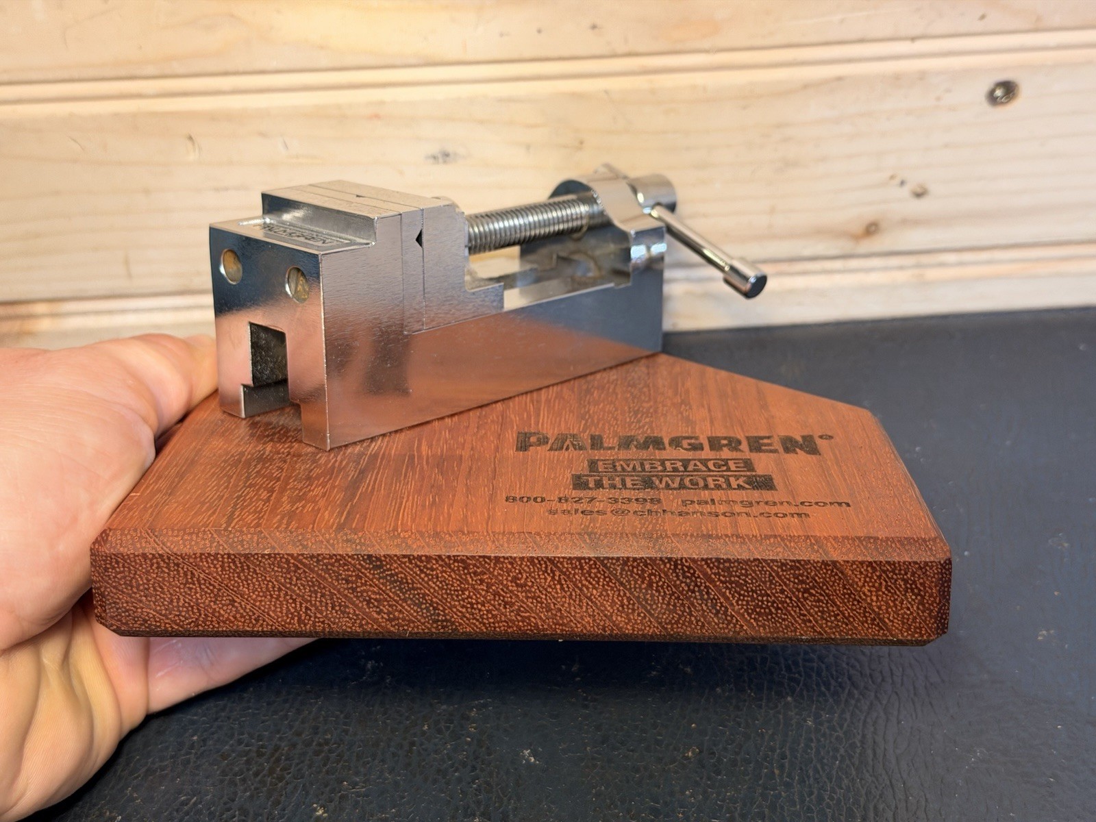 Vintage Palmgren Vise Advertising Display 100th Anniversary Chrome Card Holder