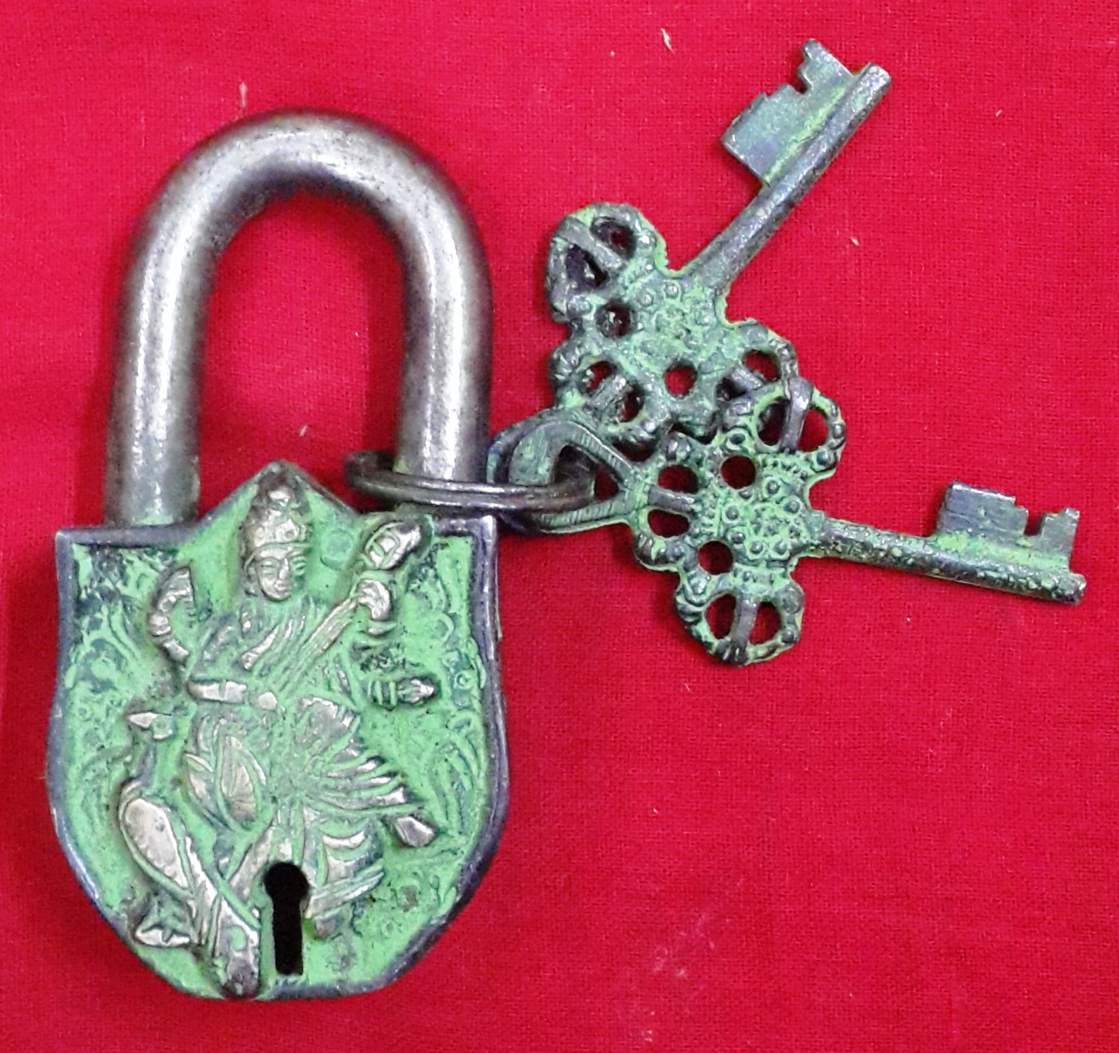 Saraswati Maa Padlock Brass Goddess Lock Vintage Style Reproduction Design BM65