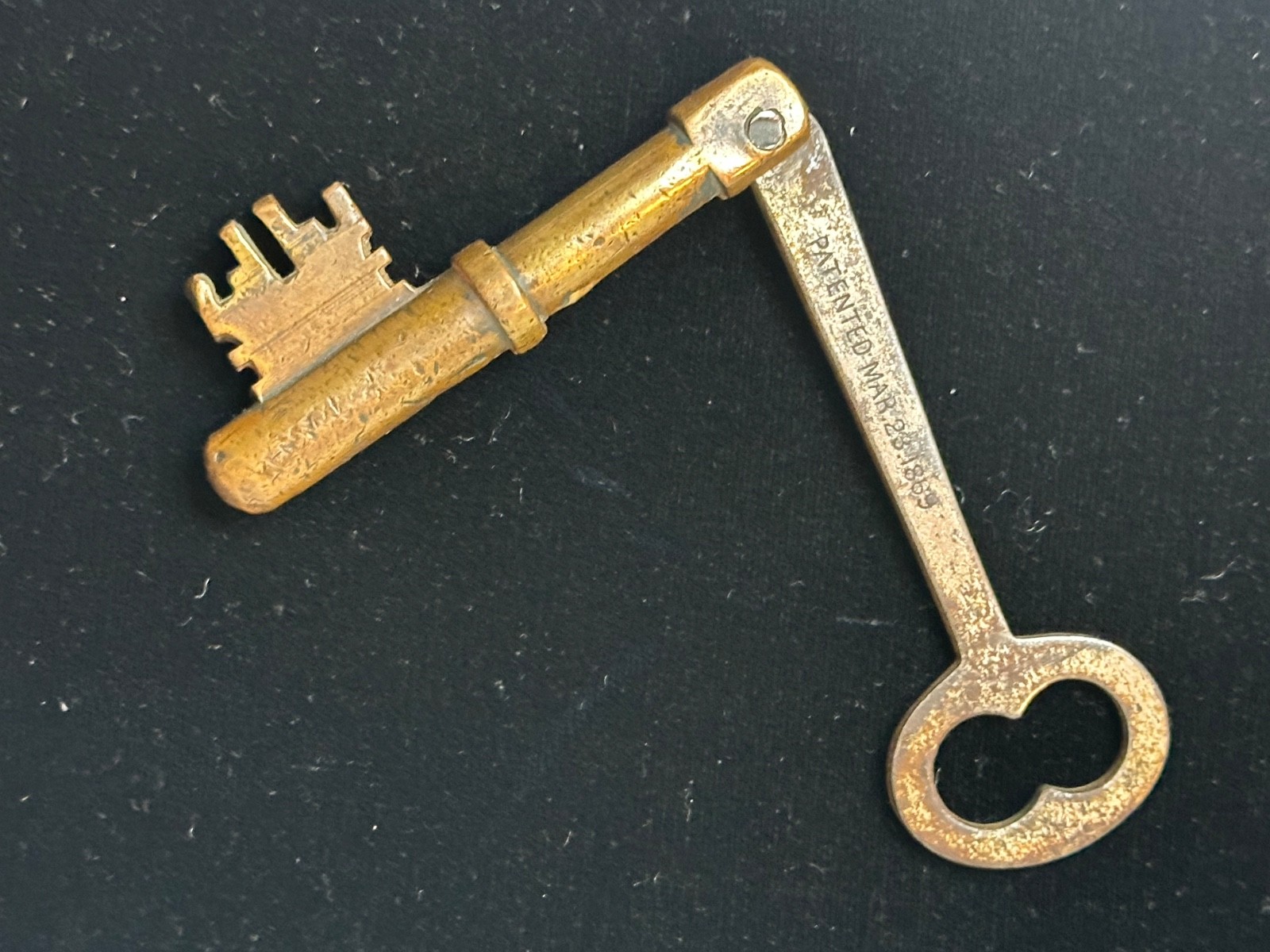 Antique M.W. & Co Folding Brass/Steel Key-Patented Mar 28, 1869 – Brass/Steel