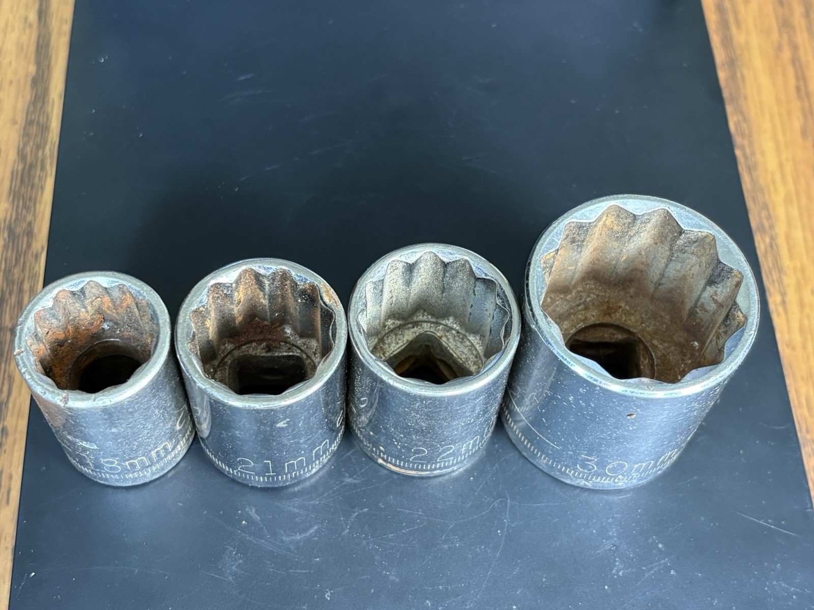 4 Vintage Craftsman Metric Sockets 1/2” Drive 30mm,22mm,21mm,18mm Mechanic Tools