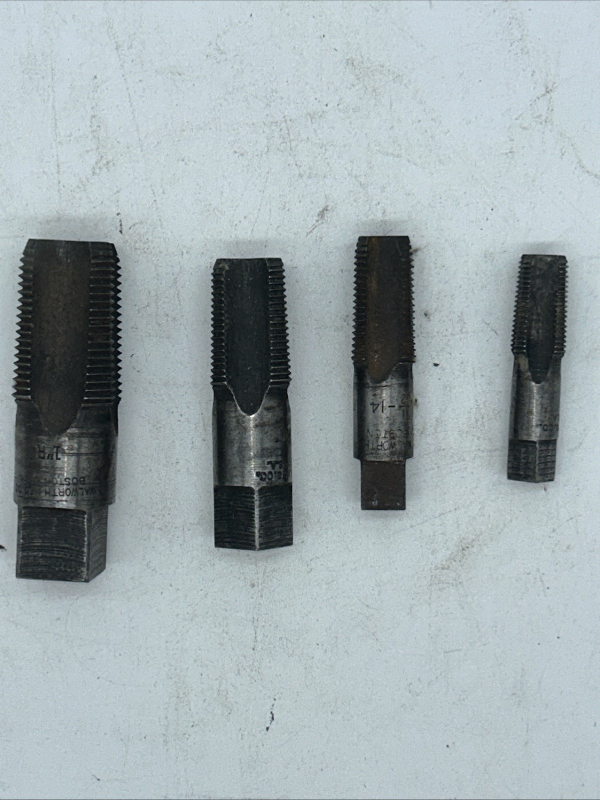 Vintage Walworth 4 pc Pipe Thread Tap Set 3/8”,1/2”,3/4,1” NPT Boston Mass USA