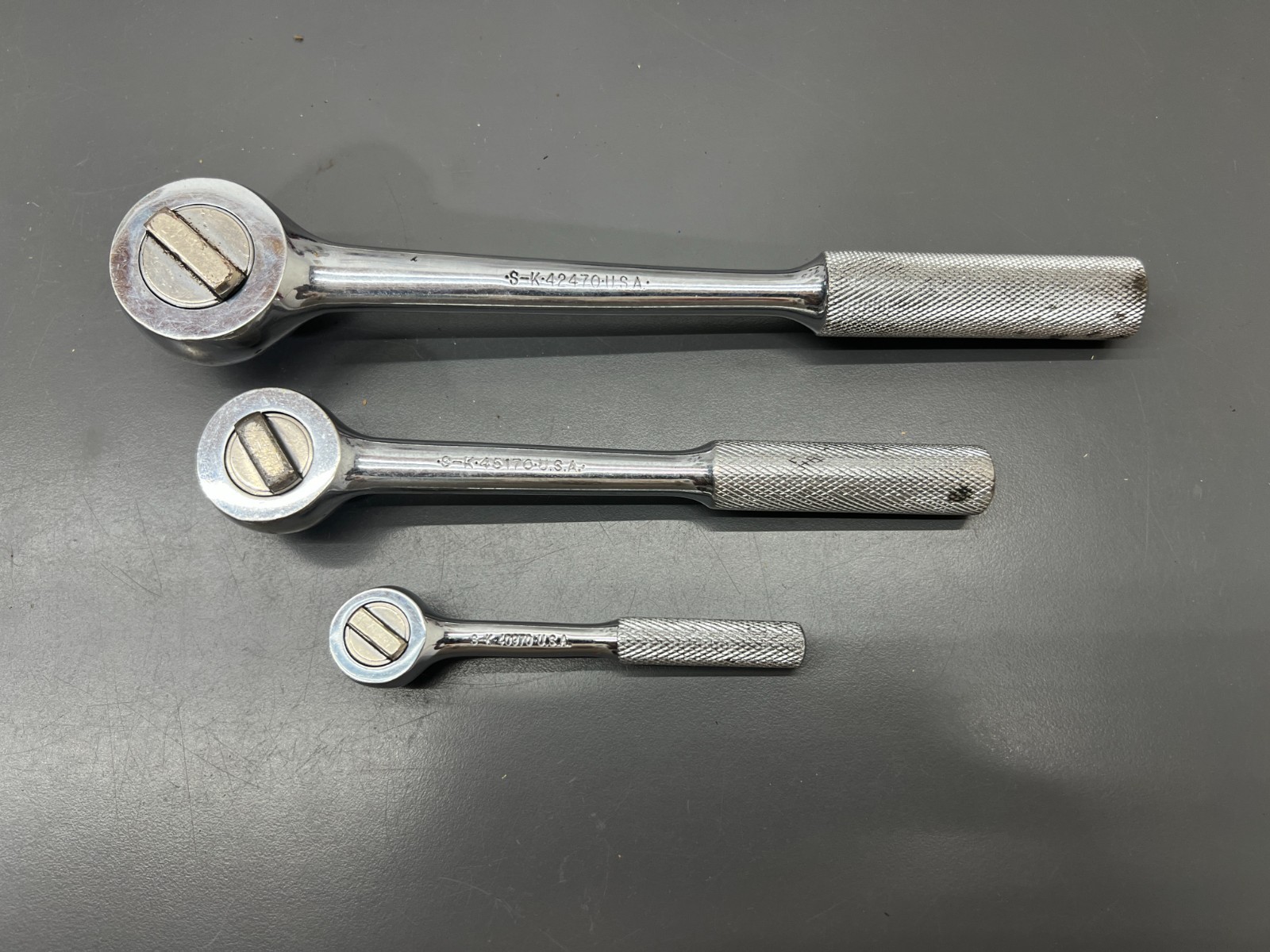 (v) VINTAGE SK S-K RATCHET SET 1/2″ 3/8″ 1/4″ DRIVE – MADE IN USA