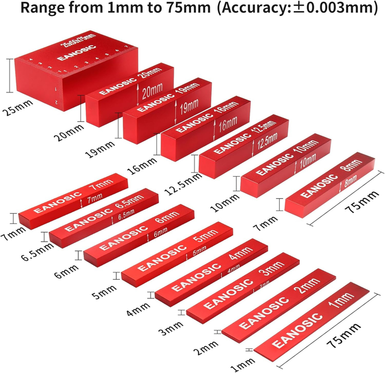 Metric Setup Blocks Height Gauge Set, 15pcs Precision Aluminum Setup Bars Guage